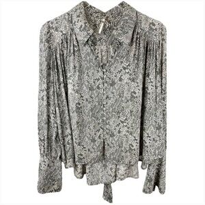Free People Snake Print Black and Gray Patterned Pesant Blouse
